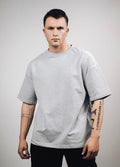 Oversized Gray Cotton T-Shirt - Drop Shoulder, Baggy Fit